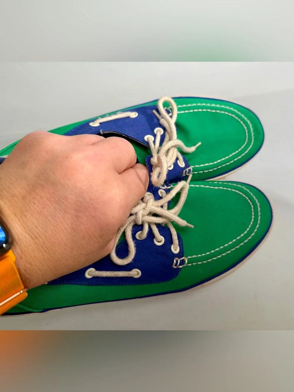VTG POLO Ralph Lauren Franz Lace Up Blue Green Sneakers Deck Boat Shoes Men 10 D